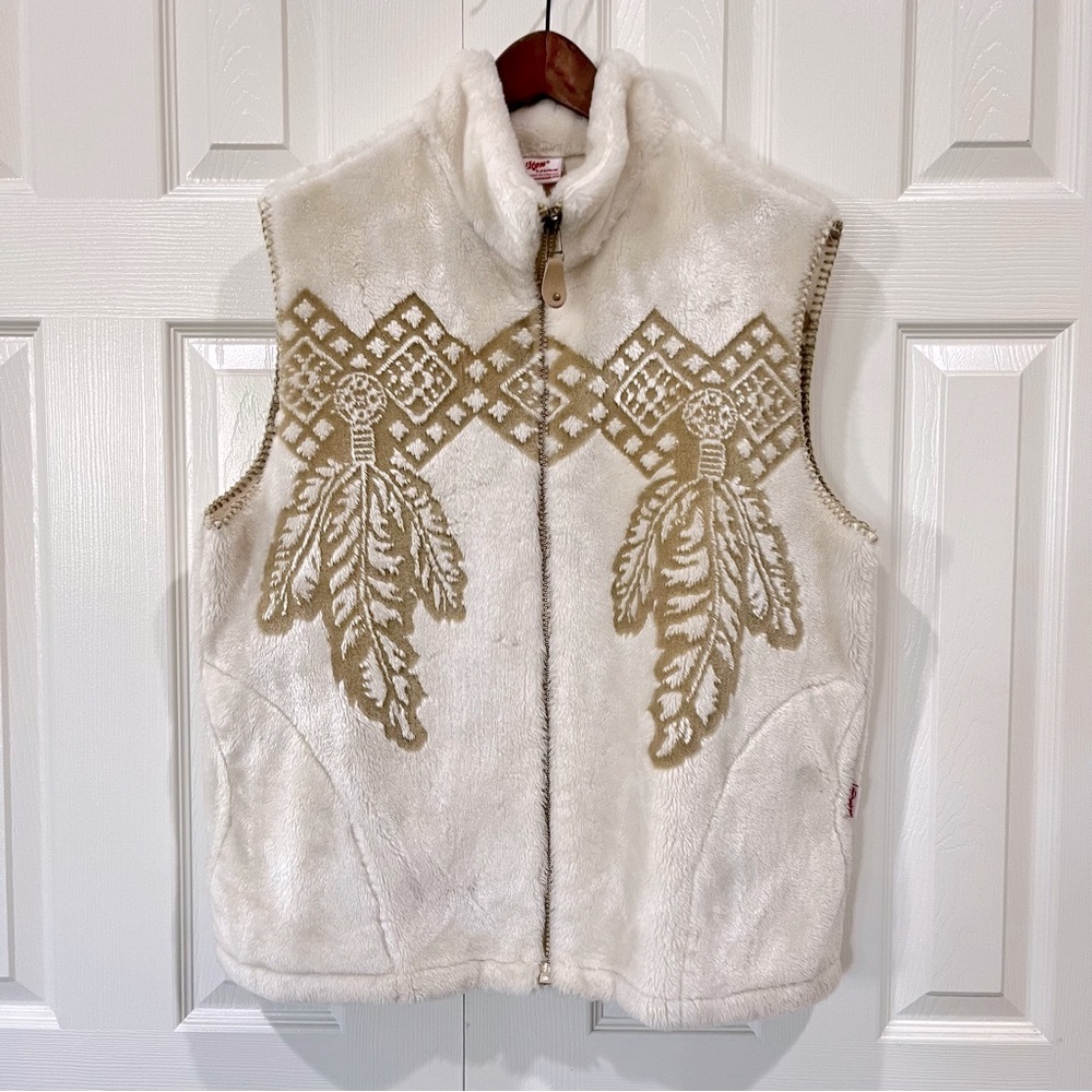 Vintage Milton Funwear Feather Design Plush Fleece Vest